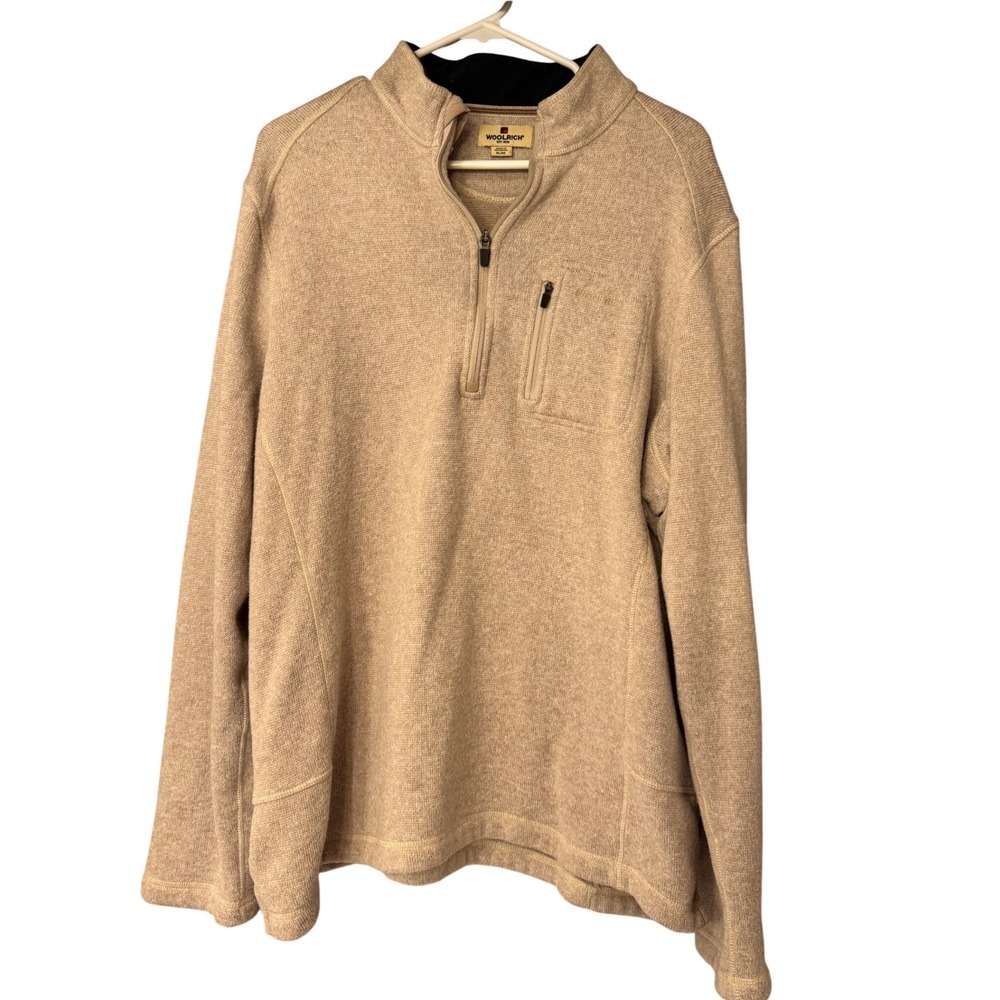 Woolrich Mens XL Tan Heathered Quarter‎ Zip Fleece Pullover Sweater